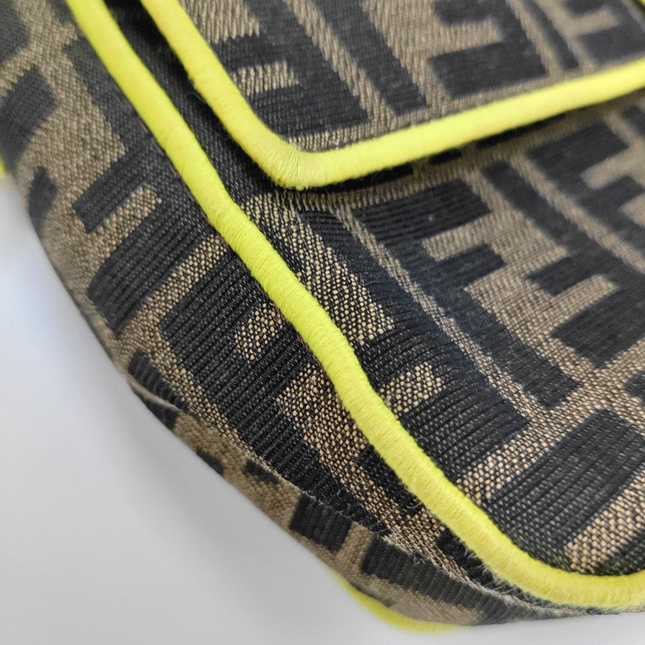FENDI Baguette Zucca Monogram Canvas with Lime Neon trimming Crossbody Bag