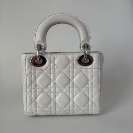 Lady Dior Mini White Lambskin Leather Silver HW Chain Strap 2018