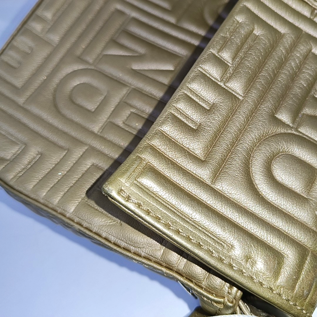 Fendi Baguette 1997 Re-edition 3D Embossed Gold Leather Shoulder bag