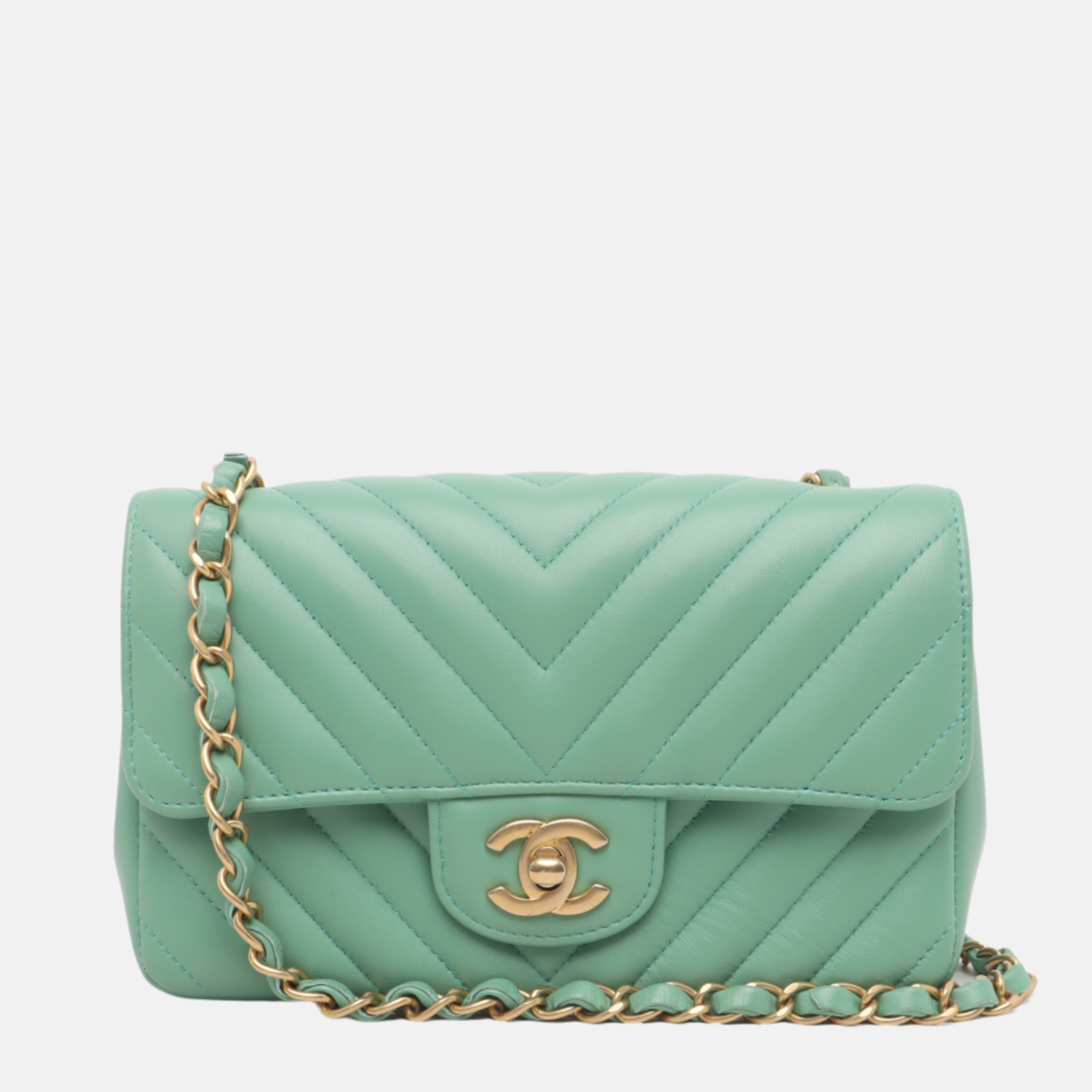 Chanel Classic Flap Mini Chevron Green Lambskin Leather Gold Hardware, 2018-2019-Luxbags