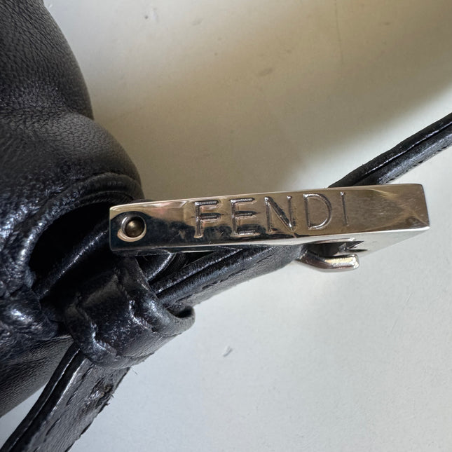 Fendi Mamma Baguette Black Lambskin Leather Green Enamel Buckle