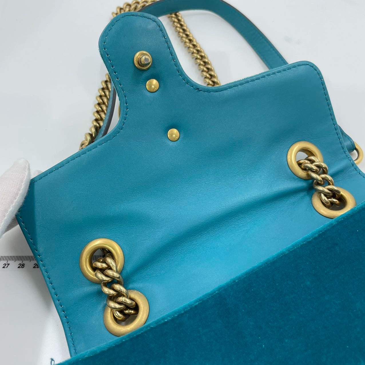 Gucci Marmont Small Flap Turquoise Blue Velvet Handbag