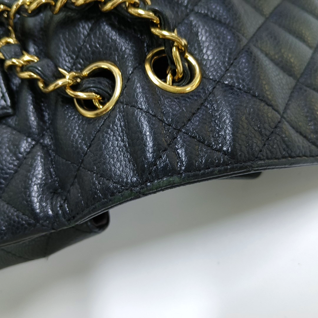 Chanel Classic Flap Medium Black Caviar Leather Double Flap Gold Hardware