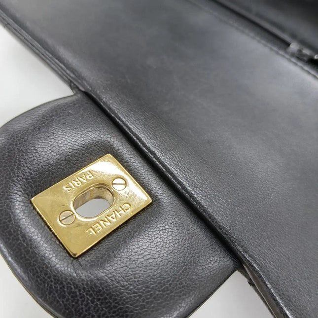 Sold Chanel Classic Flap Jumbo 2010 Black Lambskin Leather Double Flap with Gold Hardware