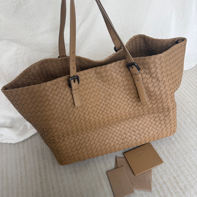Bottega Veneta Cesta Shopper Tote Intrecciato Milk Chocolate Brown Leather Large 50cm
