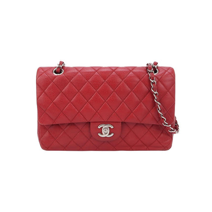 Chanel Timeless Classic Flap Medium Red Caviar Leather Silver Hardware-Luxbags
