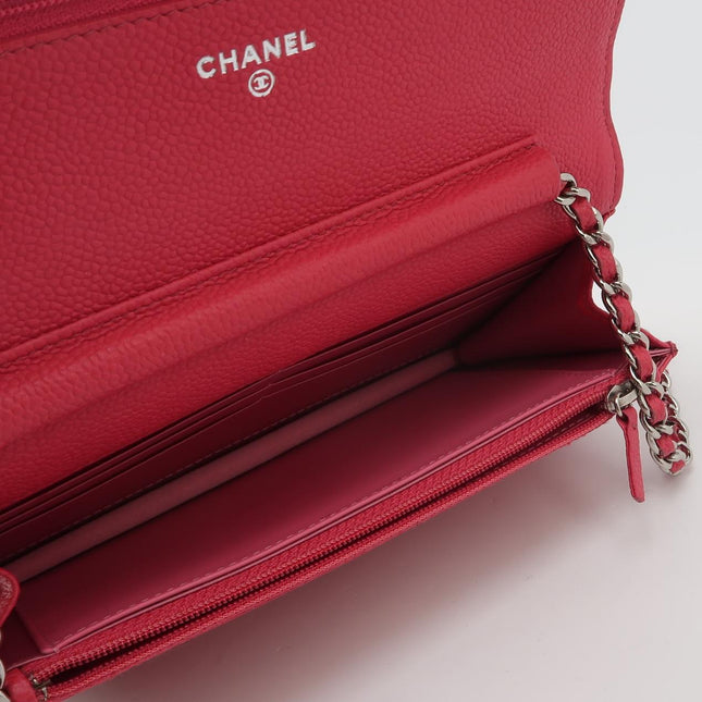 Chanel WOC Wallet on Chain Fuchsia Caviar Leather with Enamel Logo