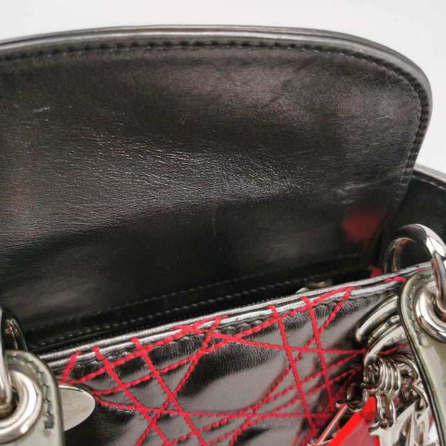 Sold Lady Dior Mini Grey Leather with Red Cannage Stitching 2011 Dior X Anselm Reyle Collection