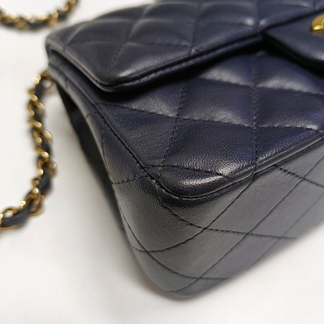 Chanel Classic Flap Rectangular Mini 2015 Navy Lambskin Gold Hardware