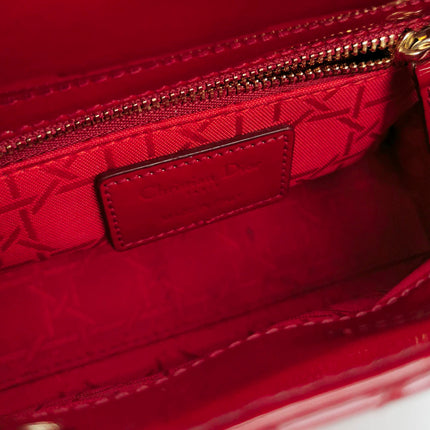 Sold Lady Dior Mini Handbag Red Patent Leather Gold-tone Leather and Chain Strap