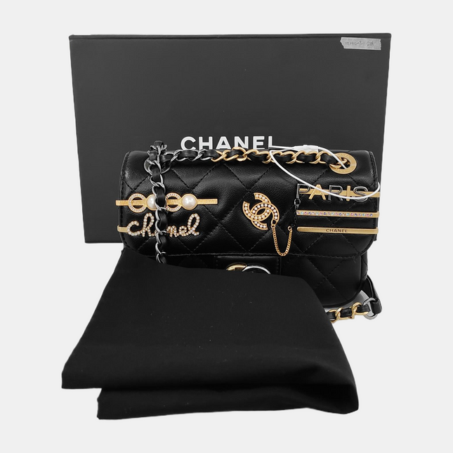 Chanel Coco Clips Super/Extra Mini Flap Bag Black Lambskin Gold Hardware