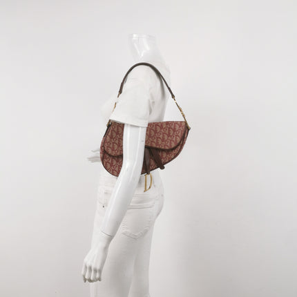 Dior Saddle Vintage Medium Red Burgundy Monogram Oblique Shoulder Bag 2002