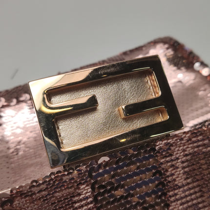 Fendi Baguette Mini Pink Glitter Sequins Valentine's Special Crossbody Bag