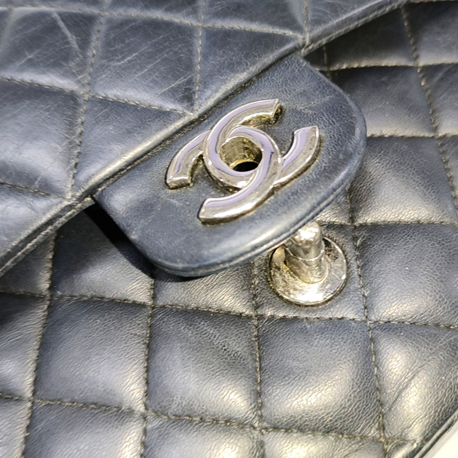 Chanel Timeless Classic Flap Medium Black Lambskin Leather Silver Hardware, 2009-2010