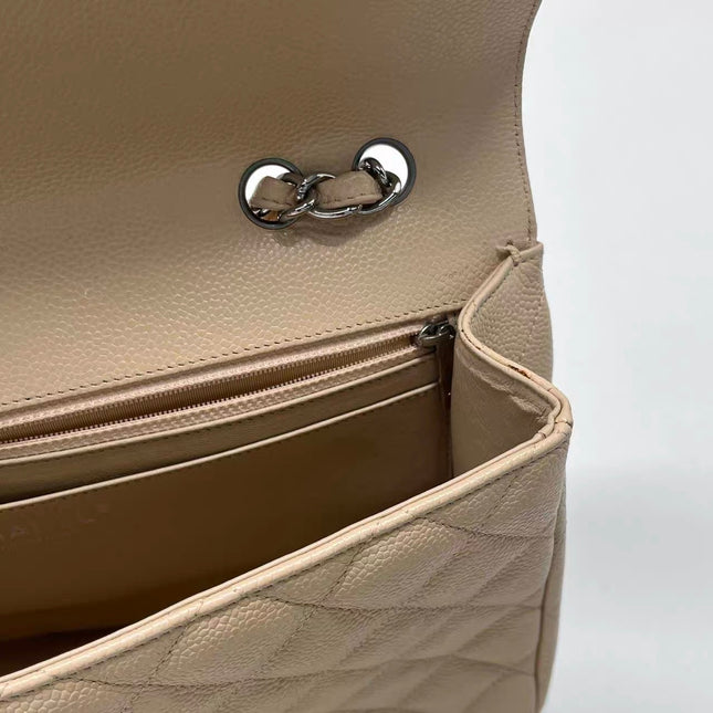 Chanel Classic Flap Jumbo 2009 Beige Caviar Leather Single Flap Silver Hardware