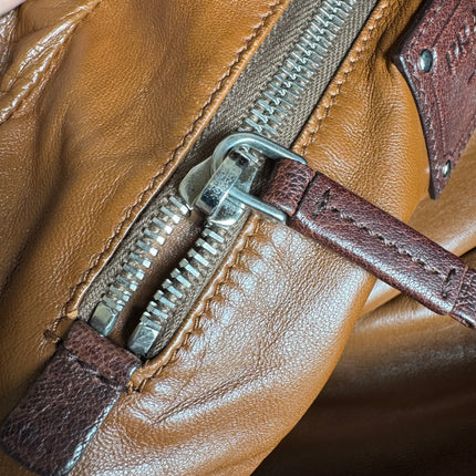 Prada Large Brown Washed Top Handle Bauletto Bag Calfksin Leather