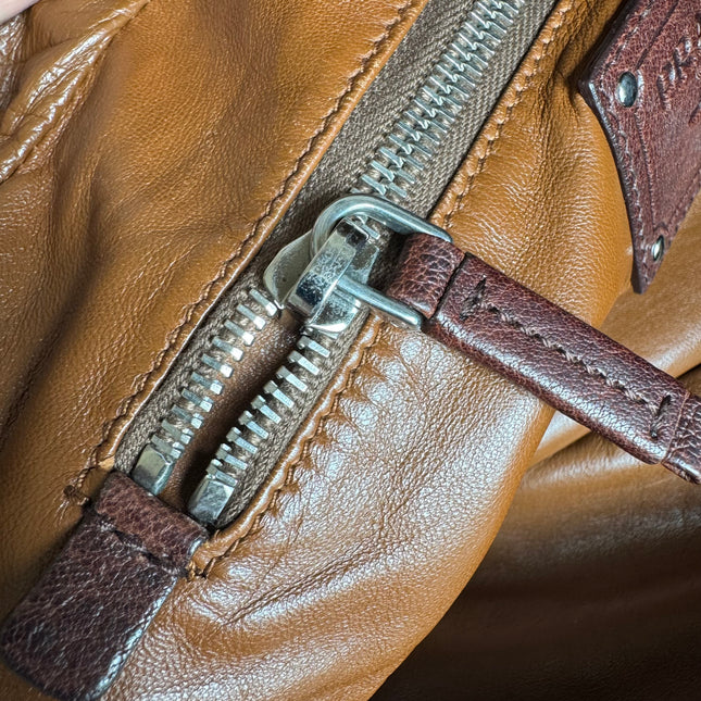 Prada Large Brown Washed Top Handle Bauletto Bag Calfksin Leather