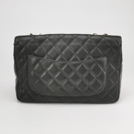 Chanel Classic Flap Jumbo Black Caviar Leather Single Flap 24k Gold Hardware 2008