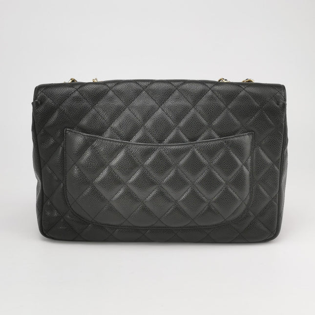 Chanel Classic Flap Jumbo Black Caviar Leather Single Flap 24k Gold Hardware 2008