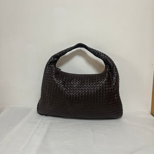 Bottega Veneta Veneta Hobo Intrecciato Dark Chocolate Brown Medium Lambskin Leather 47cm