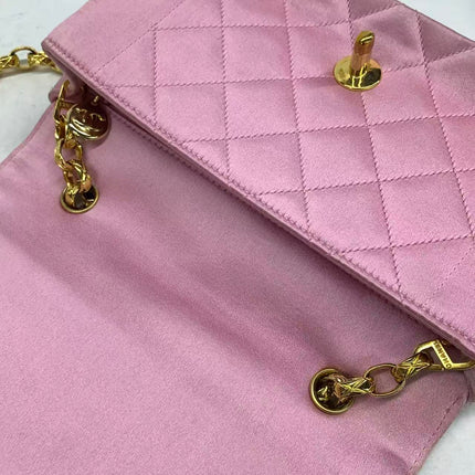 Chanel Diana Flap Bag 1990 Mini Pink Silk Satin Bijou Chain