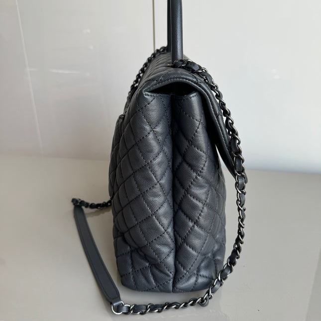 Chanel Coco Handle Maxi Grey Caviar Leather Silver Hardware 32cm, 2015-2016