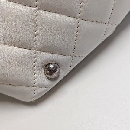 Chanel Cambon Medium Shoulder Bag White Calfskin Leather Snake-skin CC Logo Black Double Strap