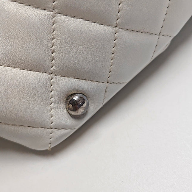 Chanel Cambon Medium Shoulder Bag White Calfskin Leather Snake-skin CC Logo Black Double Strap
