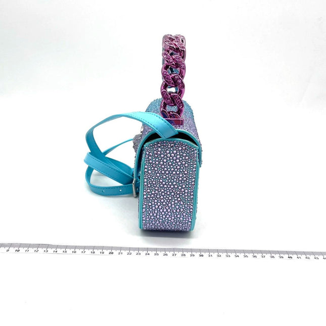 Versace La Medusa Mini Crystal Embellished Top Handle Bag in Blue Pink