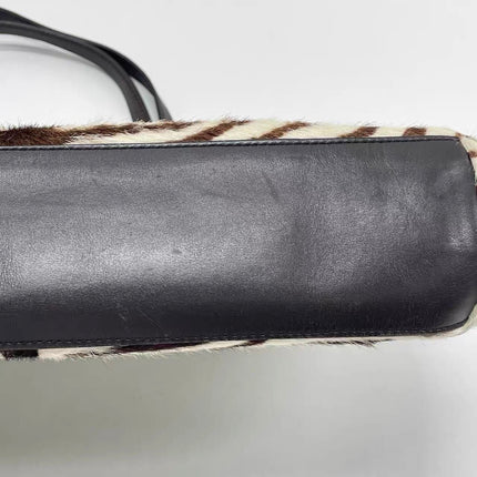 Prada Zebra Print Pony-style Calfskin Leather Brown Shoulder Bag