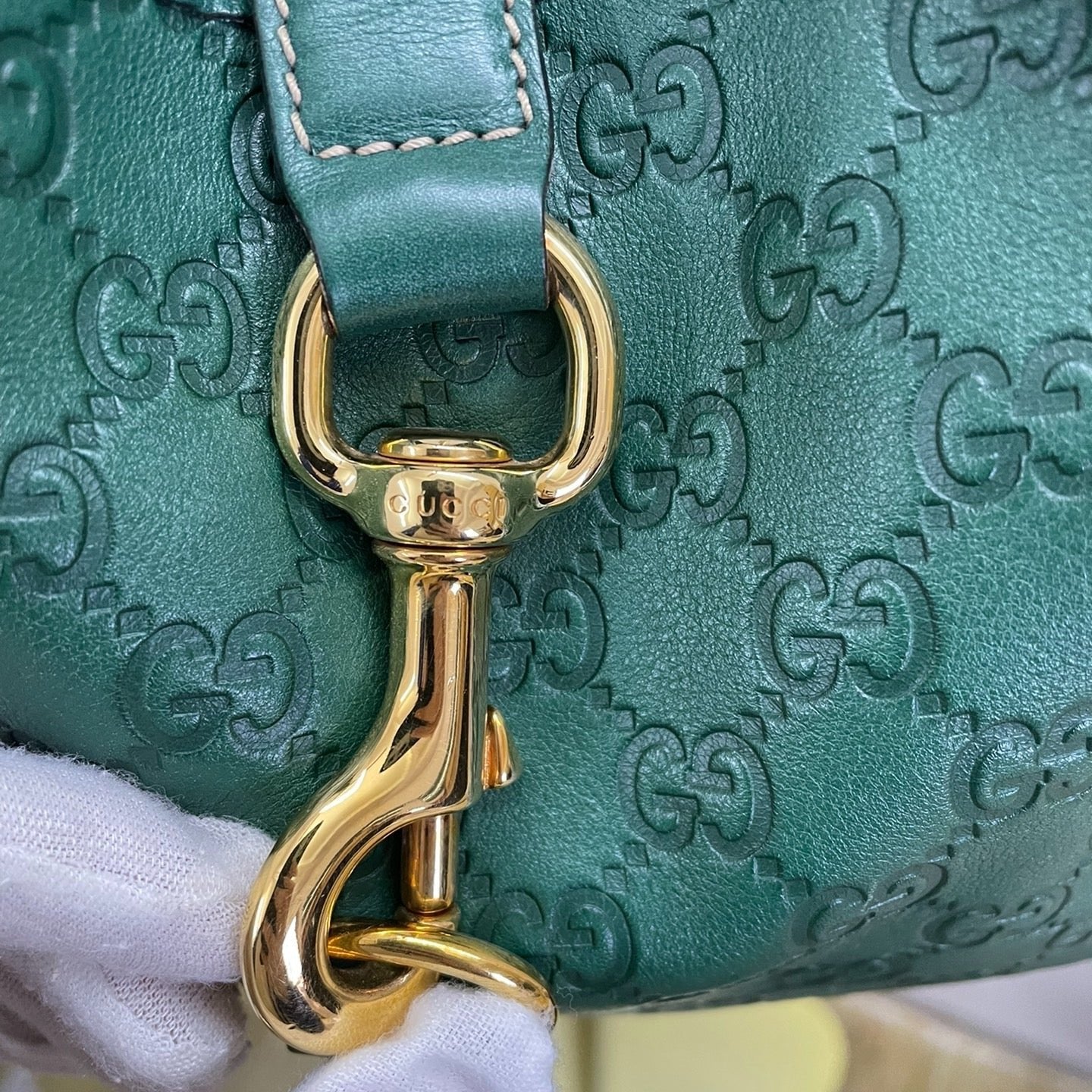 Gucci Jackie Vintage Leather Medium Handbag Green Gucci Monogram