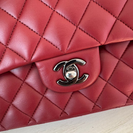 Chanel Classic Flap Burgundy Lambskin Leather Gunmetal Grey HW, 2011-2012