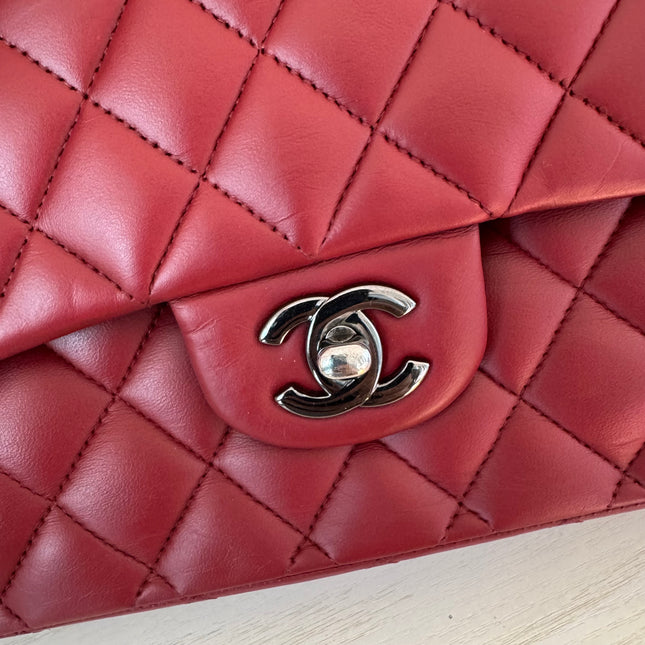 Chanel Classic Flap Burgundy Lambskin Leather Gunmetal Grey HW, 2011-2012