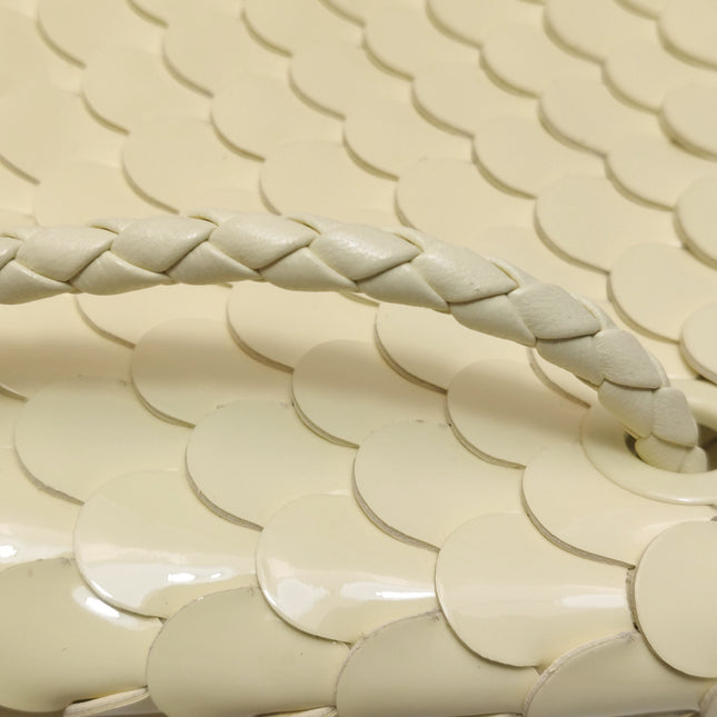 Bottega Veneta Andiamo Small Butter Yellow Fish Scale Patent Leather Handbag