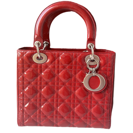 Sold Lady Dior Medium Bag Red Patent Leather SKU 0194-Luxbags