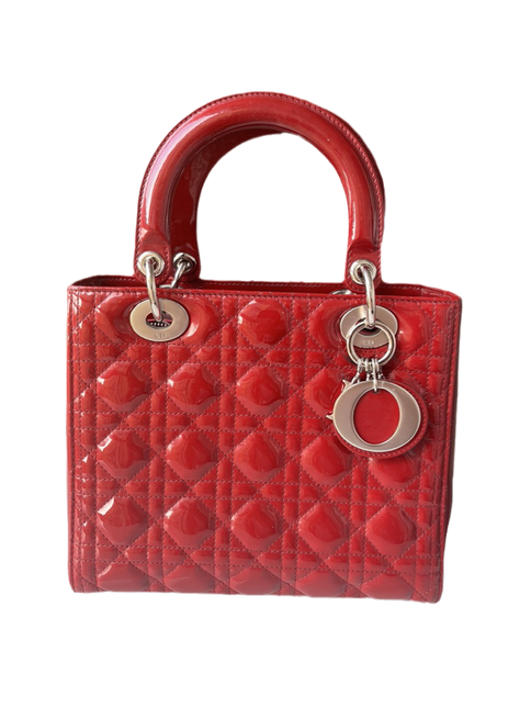 Sold Lady Dior Medium Bag Red Patent Leather SKU 0194-Luxbags