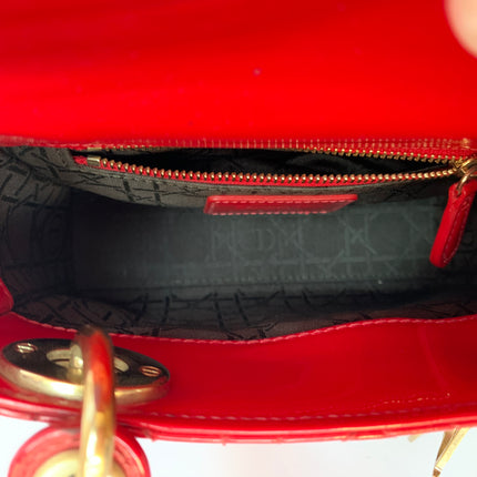 Sold Lady Dior Patent Leather Red Mini handbag with gold hardware