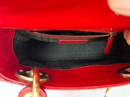 Sold Lady Dior Patent Leather Red Mini handbag with gold hardware