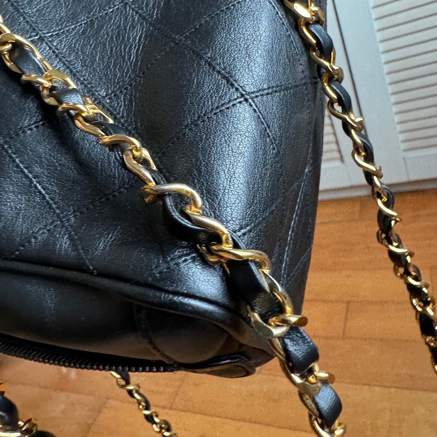 Chanel Mademoiselle Camera Bag Black Double Gold Chain, 1986-1988