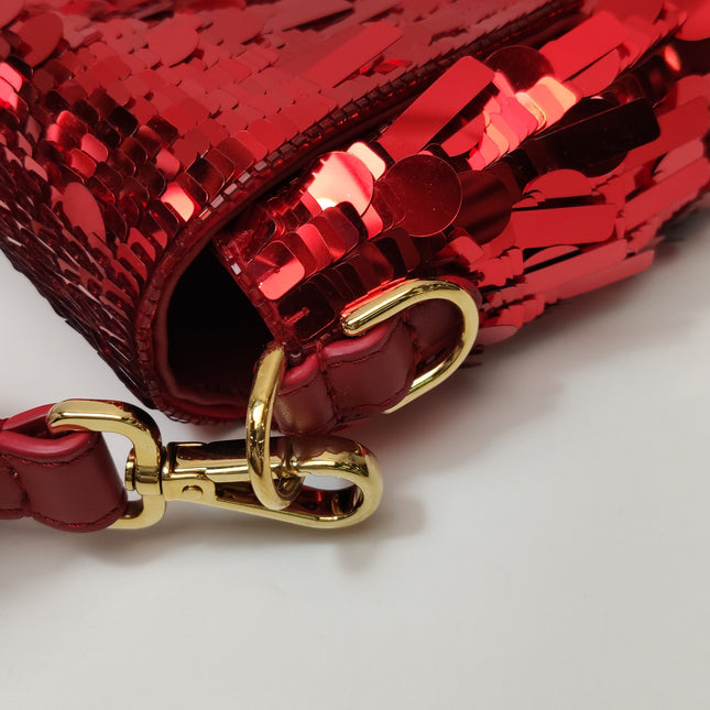 Fendi Baguette Medium Red Glitter Sequins Shoulder Bag