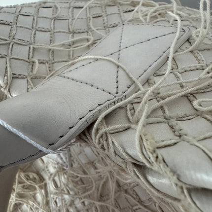 Bottega Veneta Cabat Large Intreccio Leather with Fringes White Ecru 40cm