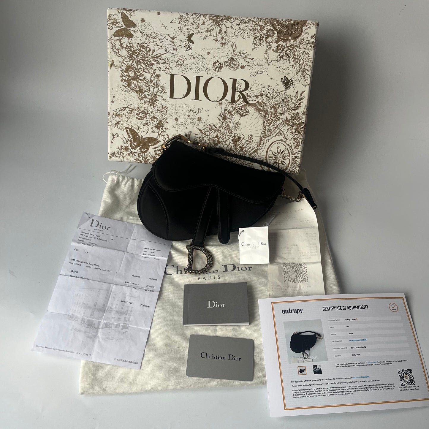 Dior Saddle Mini Silk Handbag Black with crystals