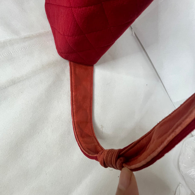 Chanel Mini Top Handle Bag Red Fabric Gold Hardware