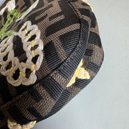 Fendi Baguette Zucca Monogram with Straw Floral Embroidery