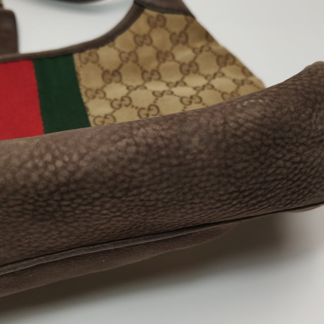 Gucci Jackie 1961 Soft Medium Brown Suede Leather and Monogram Web