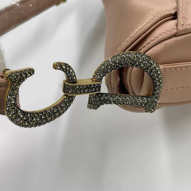 Dior Saddle Mini Pink Silk Satin with Crystal Buckle
