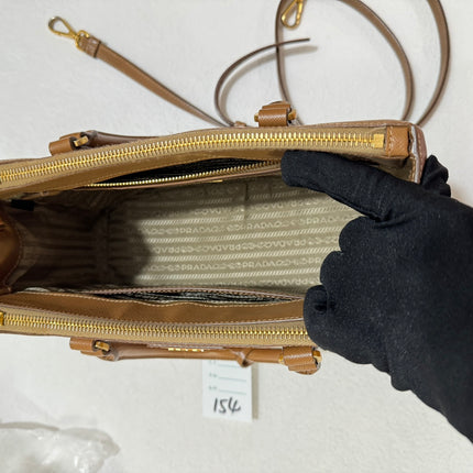 Prada Galleria Saffiano Leather Small Tan Brown Handbag with Strap 25cm