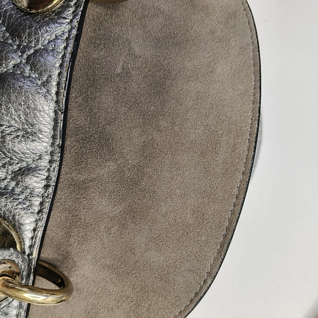 Lady Dior Small Supple Calfskin Leather Metallic Grey Cannage Handbag with Strap
