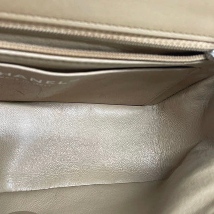 Chanel Classic Flap Rectangulaire Mini Cuir d'Agneau Beige Métal Argenté 2018