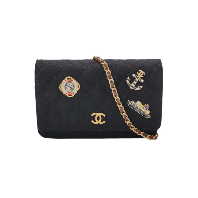 Chanel Wallet on Chain Métiers d'Art Paris-Hamburg 2018 Black Wool Nautical Charms